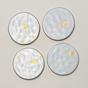 Jonathan Adler Style Gold Splatter Coasters Set of 4 White Ceramic Cork Back